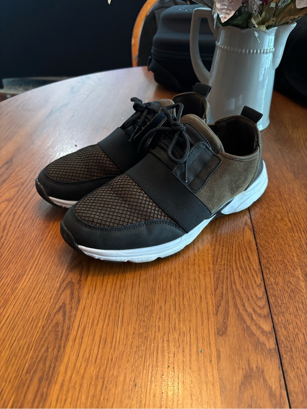 JustFab Women’s Black and Army Green Slip-On Athletic Sneakers